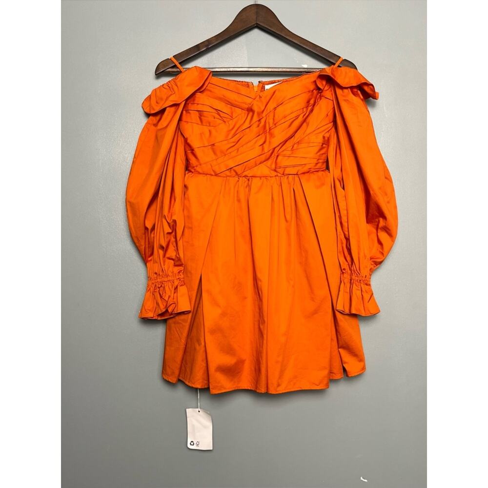 Self-Portrait NWT Burnt Orange Off The Shoulder Ruched Mini Dress Womens Size 4 - Picture 2 of 14
